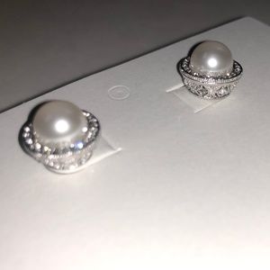 Nadri Simulated Pearl, Silver Earrings, NEW